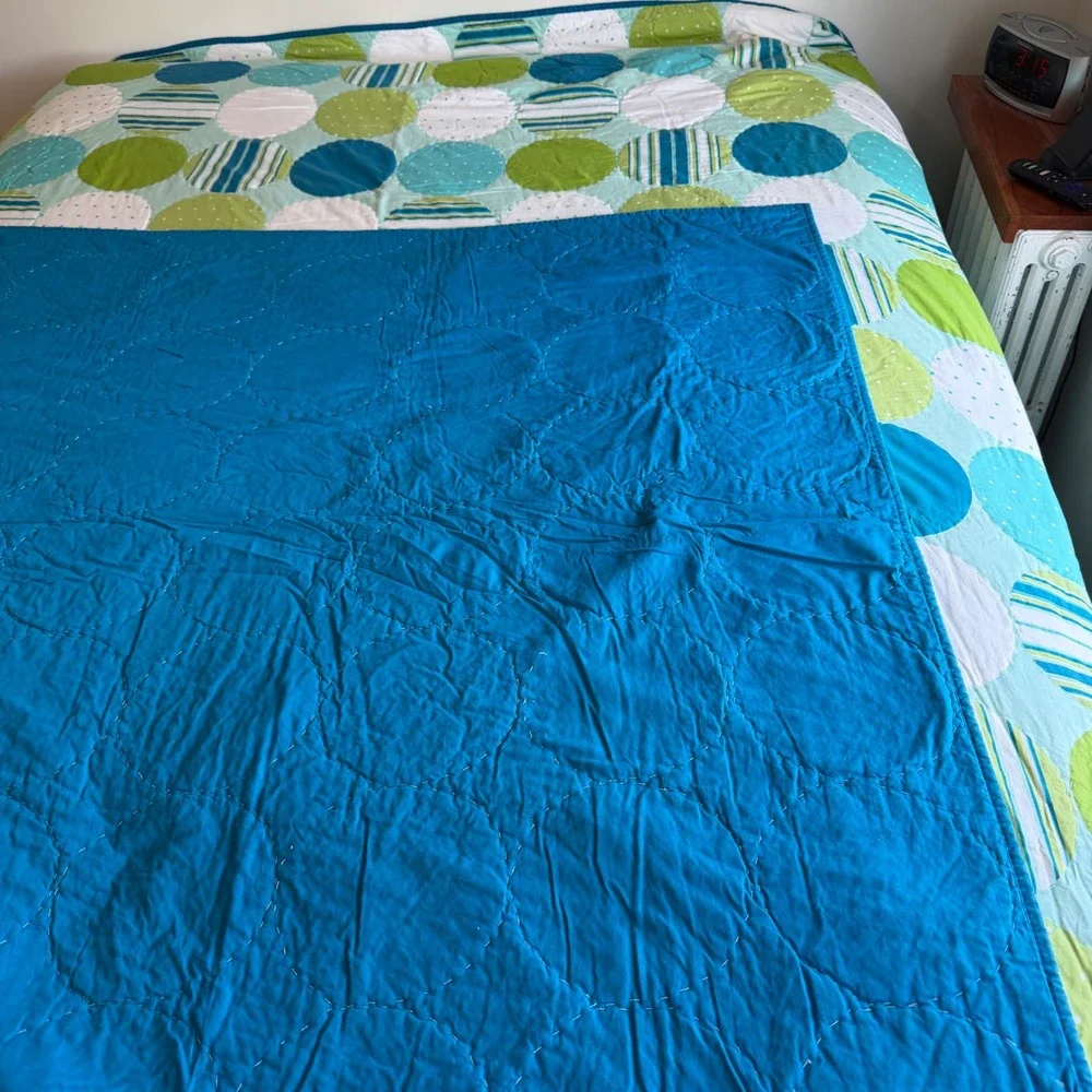 Full Queen Large Polka Dot Geometric Striped Cotton Quilt Kidcore Back to School